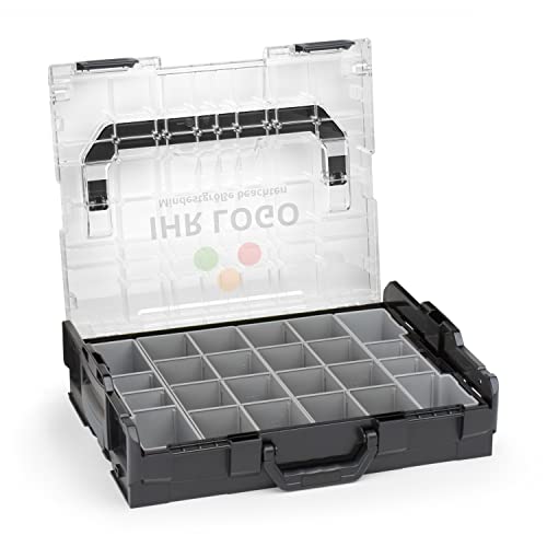 Bosch Sortimo L-BOXX 102 Schwarz mit transparentem Deckel individuell anpassbar mit Ihrem Logo | Insetboxen-Set K3 | Sortierbox Kleinteile | Ideale Schraubenbox | Aufbewahrung Werkzeugkoffer LBOXX von WFix