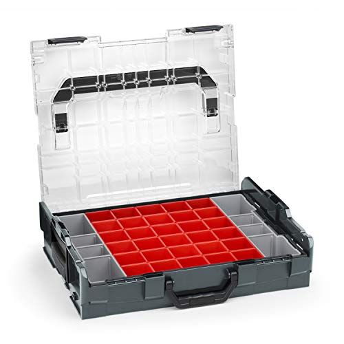 Bosch Sortimo Sortimentskasten L BOXX 102 anthrazit Deckel transparent mit Insetboxen-Set A3 Sortierboxen für Kleinteile | ideale Schraubenbox Aufbewahrung Kleinteilemagazin Alternative von WFix