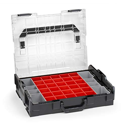 Bosch Sortimo Sortimentskasten L BOXX 102 schwarz Deckel transparent mit Insetboxen-Set A3 Sortierboxen für Kleinteile | ideale Schraubenbox Aufbewahrung Kleinteilemagazin Alternative von WFix