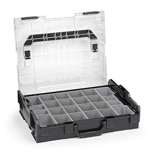 Bosch Sortimo Sortimentskasten L BOXX 102 schwarz Deckel transparent mit Insetboxen-Set K3 Sortierboxen für Kleinteile | ideale Schraubenbox Aufbewahrung Kleinteilemagazin Alternative von WFix