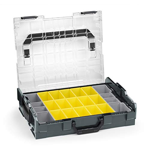 Sortimo Bosch L-BOXX 102 Kunststoff Werkzeugkoffer anthrazit Deckel transparent mit Insetboxen-Set B3 Sortierboxen für Kleinteile | ideale Schraubenaufbewahrung System von WFix