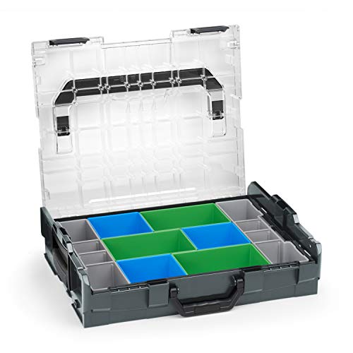 Sortimo Bosch L-BOXX 102 Kunststoff Werkzeugkoffer anthrazit Deckel transparent mit Insetboxen-Set CD3 Sortierboxen für Kleinteile | ideale Schraubenaufbewahrung System von WFix