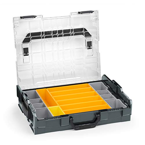 Sortimo Bosch L-BOXX 102 Kunststoff Werkzeugkoffer anthrazit Deckel transparent mit Insetboxen-Set F3 Sortierboxen für Kleinteile | ideale Schraubenaufbewahrung System von WFix