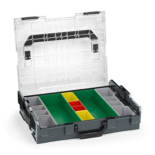 Sortimo Bosch L-BOXX 102 Kunststoff Werkzeugkoffer anthrazit Deckel transparent mit Insetboxen-Set G3 Sortierboxen für Kleinteile | ideale Schraubenaufbewahrung System von WFix