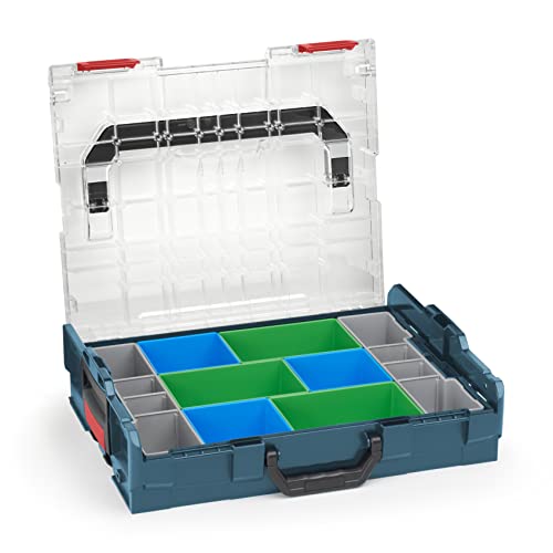 Sortimo Bosch L-BOXX 102 Kunststoff Werkzeugkoffer professional blau Deckel transparent mit Insetboxen-Set CD3 Sortierboxen für Kleinteile | ideale Kleinteile-Aufbewahrung System von WFix
