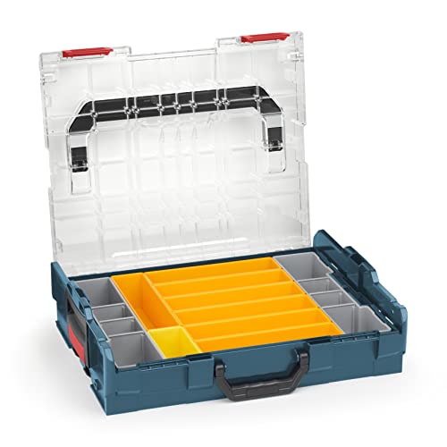 Sortimo Bosch L-BOXX 102 Kunststoff Werkzeugkoffer professional blau Deckel transparent mit Insetboxen-Set F3 Sortierboxen für Kleinteile | ideale Kleinteile-Aufbewahrung System von WFix