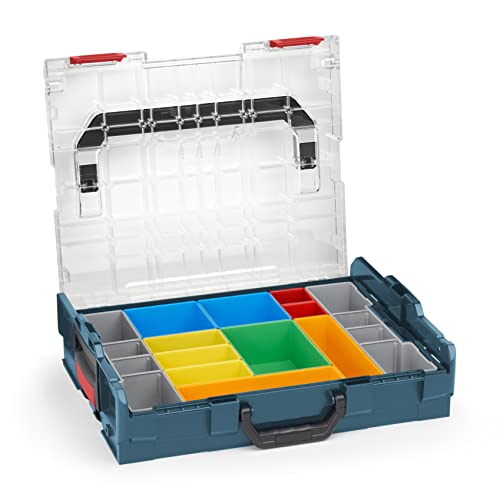 Sortimo Bosch L-BOXX 102 Kunststoff Werkzeugkoffer professional blau Deckel transparent mit Insetboxen-Set H3 Sortierboxen für Kleinteile | ideale Kleinteile-Aufbewahrung System von WFix