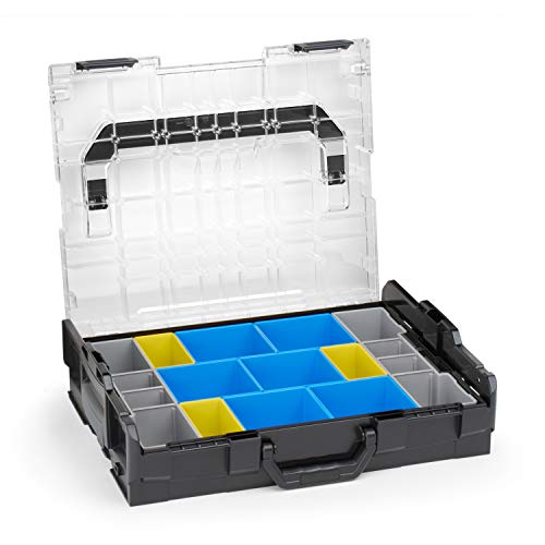 Sortimo Bosch L-BOXX 102 Kunststoff Werkzeugkoffer schwarz Deckel transparent mit Insetboxen-Set BC3 Sortierboxen für Kleinteile | ideale Schraubenaufbewahrung System von WFix