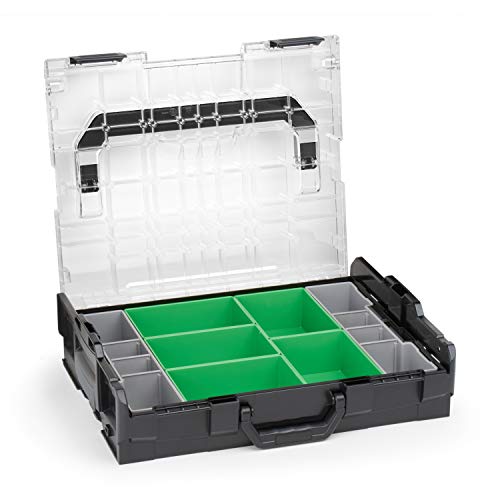 Sortimo Bosch L-BOXX 102 Kunststoff Werkzeugkoffer schwarz Deckel transparent mit Insetboxen-Set D3 Sortierboxen für Kleinteile | ideale Schraubenaufbewahrung System von WFix