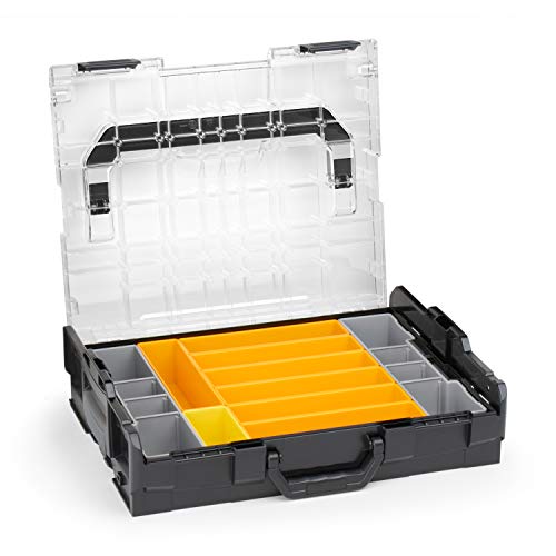 Sortimo Bosch L-BOXX 102 Kunststoff Werkzeugkoffer schwarz Deckel transparent mit Insetboxen-Set F3 Sortierboxen für Kleinteile | ideale Schraubenaufbewahrung System von WFix