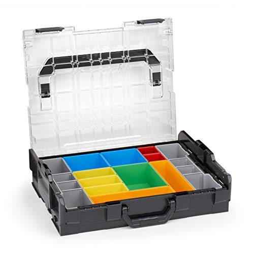 Sortimo Bosch L-BOXX 102 Kunststoff Werkzeugkoffer schwarz Deckel transparent mit Insetboxen-Set H3 Sortierboxen für Kleinteile | ideale Schraubenaufbewahrung System von WFix
