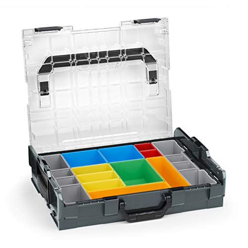 Sortimo Bosch Werkzeugkoffer L BOXX 102 anthrazit Deckel transparent mit Insetboxen-Set H3 Sortierboxen für Kleinteile | ideale Schrauben Aufbewahrung Kleinteilemagazin Alternative von WFix