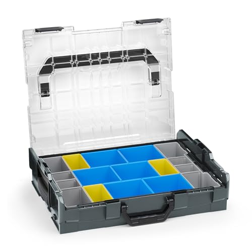 Sortimo L-BOXX L-BOXX 102 Kunststoff Werkzeugkoffer anthrazit Deckel transparent mit Insetboxen-Set BC3 Sortierboxen für Kleinteile | ideale Schraubenaufbewahrung System von WFix