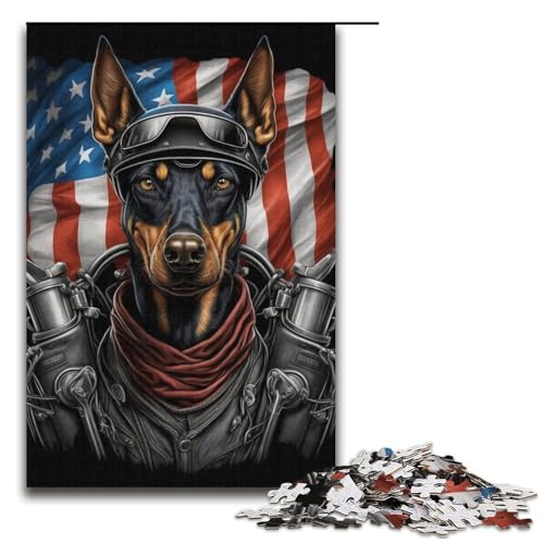 Puzzle 1000 Teile für Erwachsene, Dobermann-Reiter-Puzzle, Geschenkpapier, Lernspiel, Herausforderungsspielzeug (Größe 38 x 26 cm) von WGLINGX