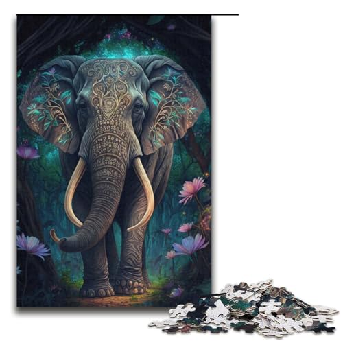 Puzzle 1000 Teile für Erwachsene, Elefant, buntes Tierpuzzle, Geschenkpapier, Lernspiel, Herausforderungsspielzeug (Größe 38 x 26 cm) von WGLINGX