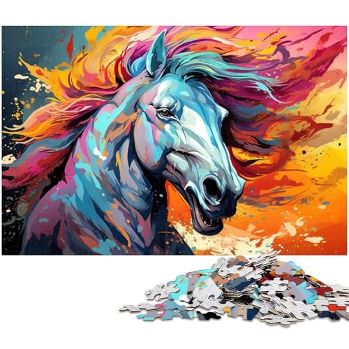 Puzzle für Erwachsene, 1000 Teile, farbenfrohes psychedelisches Pferdetier-Puzzle, Geschenkpapier, Heimdekoration (Größe 38 x 26 cm) von WGLINGX