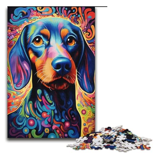 Puzzle mit 1000 Teilen für Erwachsene, Dackel-Puzzle, Geschenkpapier, Lernspiel, Herausforderungsspielzeug (Größe 38 x 26 cm) von WGLINGX