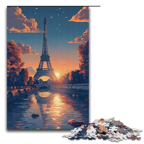 Puzzle mit 1000 Teilen für Erwachsene, Eiffelturm bei Sonnenuntergang, Geschenkpapier, Puzzle, Lernspiel, Herausforderungsspielzeug (Größe 38 x 26 cm) von WGLINGX