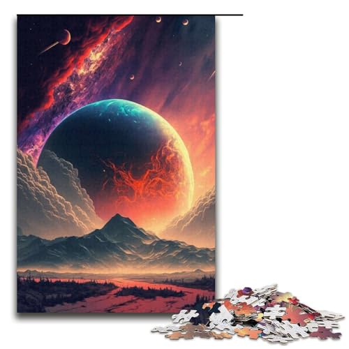 Puzzle mit 1000 Teilen für Erwachsene, dunkler Weltraum und Planeten, Geschenkpapier, Puzzle, Lernspiel, Herausforderungsspielzeug (Größe 38 x 26 cm) von WGLINGX