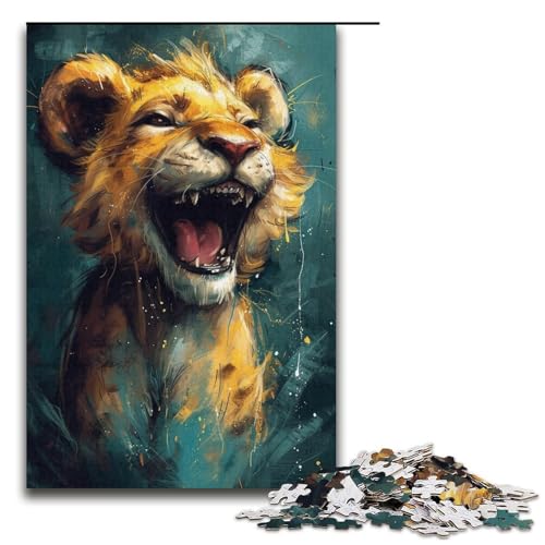 Puzzle mit 1000 Teilen für Erwachsene, süßes kleines gelbes Löwen-Puzzle, Geschenkpapier, Lernspiel, Herausforderungsspielzeug (Größe 38 x 26 cm) von WGLINGX