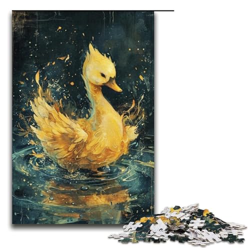 Puzzle mit 1000 Teilen für Erwachsene, süßes kleines gelbes Schwanen-Puzzle, Geschenkpapier, Lernspiel, Herausforderungsspielzeug (Größe 38 x 26 cm) von WGLINGX