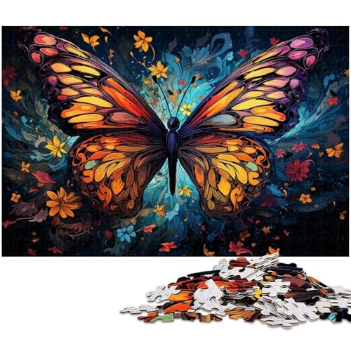 für Erwachsene, 1000-teiliges, farbenfrohes psychedelisches Schmetterlings-Puzzle, Geschenkpapier, Heimdekoration (Größe 38 x 26 cm) von WGLINGX