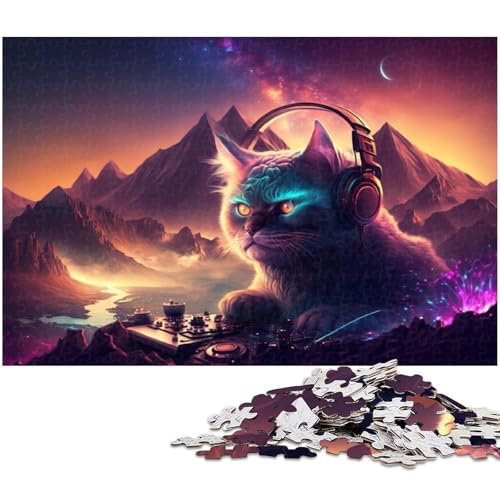 für Erwachsene, 1000-teiliges DJ-Katzen-Puzzle, Geschenkpapier, Heimdekoration (Größe 38 x 26 cm) von WGLINGX