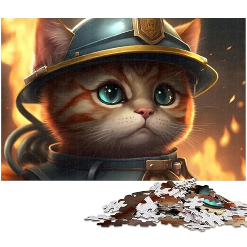 für Erwachsene, 1000-teiliges Feuerwehrmann-Katzen-Puzzle, Geschenkpapier, Heimdekoration (Größe 38 x 26 cm) von WGLINGX