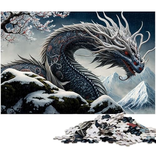 für Erwachsene, 1000-teiliges Japanisches Drachen-Puzzle, Geschenkpapier, Heimdekoration (Größe 38 x 26 cm) von WGLINGX