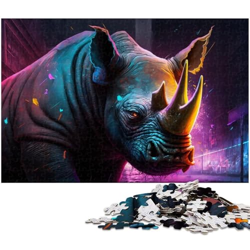 für Erwachsene, 1000-teiliges Neon-Nashorn-Puzzle, Geschenkpapier, Heimdekoration (Größe 38 x 26 cm) von WGLINGX