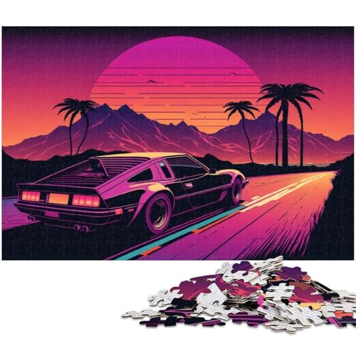 für Erwachsene, 1000-teiliges Neon-Sportwagen-Landschaftspuzzle, Geschenkpapier, Heimdekoration (Größe 38 x 26 cm) von WGLINGX