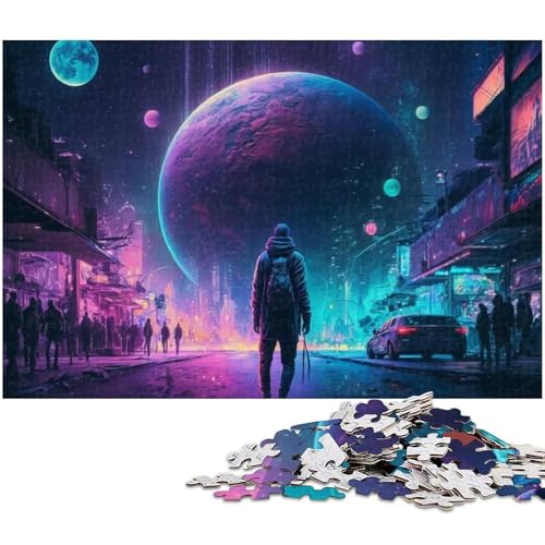 für Erwachsene, 1000-teiliges Neon-Technologie-Straßen-Puzzle, Geschenkpapier, Heimdekoration (Größe 38 x 26 cm) von WGLINGX