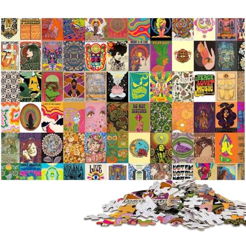 für Erwachsene, 1000-teiliges Retro-Psychedelisches Puzzle, Geschenkpapier, Heimdekoration (Größe 38 x 26 cm) von WGLINGX