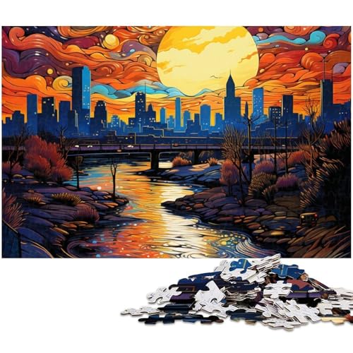 für Erwachsene, 1000-teiliges psychedelisches San Diego bei Nacht-Puzzle, Geschenkpapier, Heimdekoration (Größe 38 x 26 cm) von WGLINGX