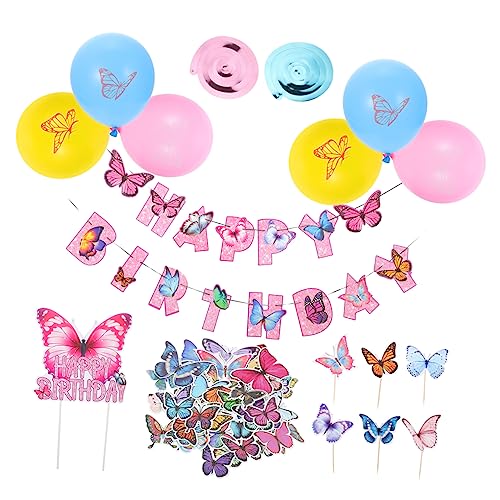 WHAMVOX 1 Set Schmetterlings Partydekorationen Luftballons Verzierungen Banner Für Geburtstage Dekorative Geburtstagskucheneinsätze Geburtstagsparty Banner Hängende Wimpel von WHAMVOX