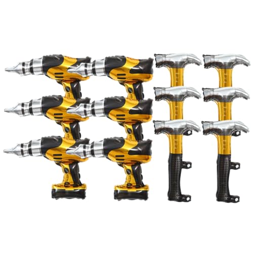 WHAMVOX 12 Stück Teiliges Folienballons Reparaturwerkzeug mit Aufblasbarem Hammer und Bohrer Aluminiumfolie Robust und Lebendig Jungen Baustellenparty Dekoration als Fotorequisite und von WHAMVOX