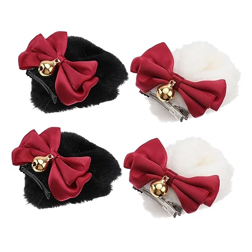 WHAMVOX 2 Paare Flauschige Haarspangen mit Bärenohren und Schleife Leichte Dekorative Haarklammern für Damen und Mädchen Süßes Cosplay Haarschmuck Schonend und Rutschfest Buntes Design von WHAMVOX