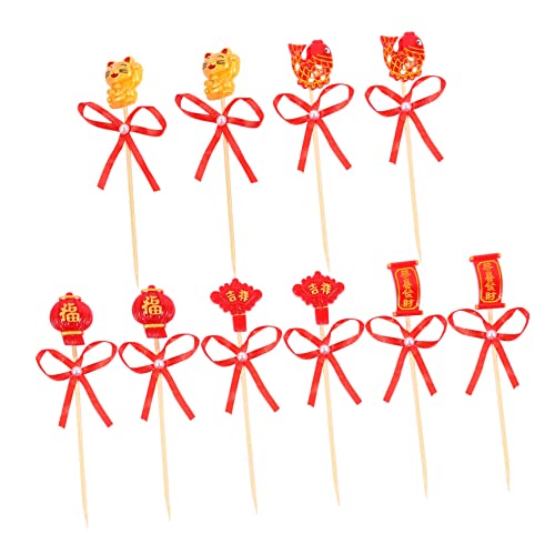 WHAMVOX Rot 2 Theme-plugin Dessert-picks Für Das Neue Jahr Kuchen-einsteckkarten Tortenaufleger Mit Roten Laternen Cupcake-topper Für Das Neue Jahr Obstkuchen 3d Silvester Ornamente Harz von WHAMVOX