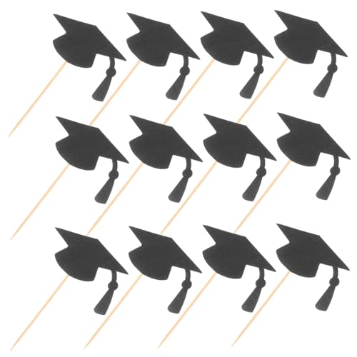 WHAMVOX 24 Stück Teiliges Graduation Cake Topper Schwarze Cap Kuchenstecker für Abschlussfeiern Vielseitige Tortendeko für Schulfeiern und Persönliche Jubiläen Nachhaltige Partydekoration von WHAMVOX