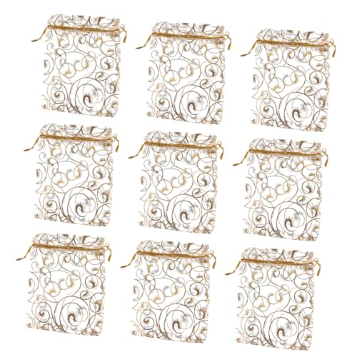 WHAMVOX 50 Stück Organza Geschenktüten mit Kordelzug Goldenes Wimpern-motiv Geschenkbeutel für Hochzeit Party Süßigkeiten und Schmuck Aufbewahrungstaschen für Festtage von WHAMVOX