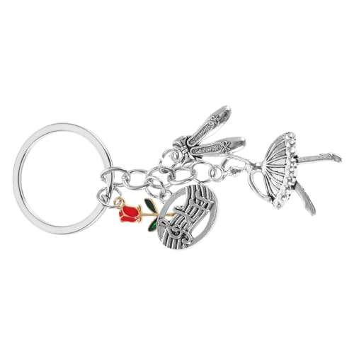 WHAMVOX 6 Stück Balletttänzer Keychain Schlüsselbund mit Ballettdesign Ballett-Schlüsselanhänger Ballettschuh-Schlüsselanhänger Rosen-Charme Geldbörse Ballett Charme Zinklegierung Silber von WHAMVOX