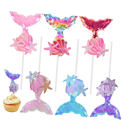 WHAMVOX 6 Stück Teiliges Meerjungfrau Cupcake Topper mit Schimmernden Pailletten Meeres-thema Tortendeko für Kindergeburtstag Hochzeiten Shower und Partydeko von WHAMVOX