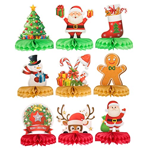 WHAMVOX 9 Stück Teiliges Weihnachts-Honeycomb Deko Kreative Tischdekoration für Weihnachtsfeiern Festliche Xmas Party Ornamente Langlebig und Stimmungsvoll für Zuhause und Gäste von WHAMVOX