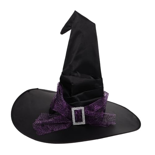 WHAMVOX Gefältelter Hexenhut mit Stern Mondmotiven Großer Halloween Hexenhut für Damen Spitz Zulaufend mit Spinnennetz-Stoff Wiederverwendbar Vielseitiges Kostümzubehör für Karneval und von WHAMVOX