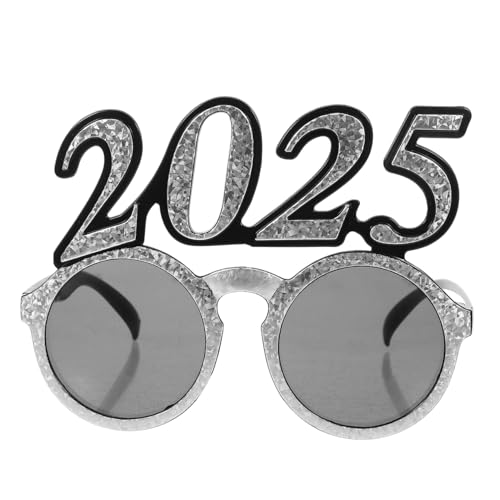 WHAMVOX Neujahrs Partybrille Foto Requisit Lustige Rundrahmen Brille für Abschlussfeier Silbern Holografisch Auffällige Eyewear für Silvester und Festliche Anlässe von WHAMVOX