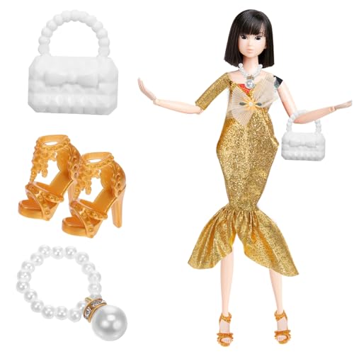 WHAMVOX Puppenkostüm Satz für Puppen Meerjungfrau Kleid mit Glitzer Puppen Ankleidezubehör mit Handtasche und High Heels Mode Outfit für Kreative Rollenspiele Kinder Spielzeug Kleidung von WHAMVOX