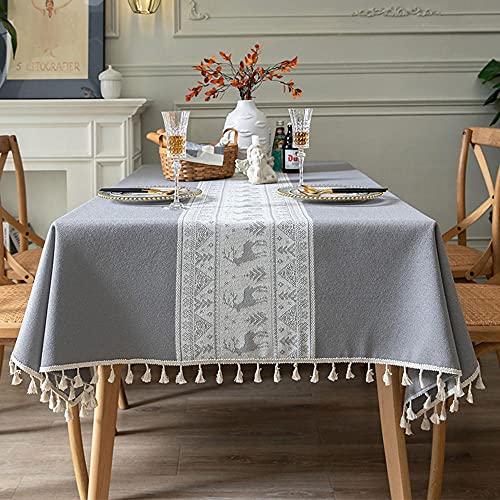 Tischdecke Quaste Tischdecke，110x140cm(43.3x55.11in) Baumwolle Leinen Elegante Tischdecke waschbare Küchentischabdeckung Speisetisch,Geeignet für Home Küche DekorationB von WHAOZ