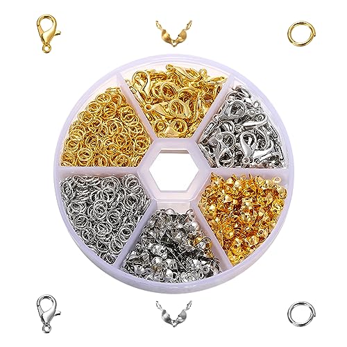 460 Stück Kettenverschluss Set, Armband Verschluss Set mit Karabinerverschlüsse Öffnen Biegeringe Perlenspitzen, Armbänder Verschlüsse Set mit Aufbewahrungsbox, für DIY Armband Schmuckherstellung von WHC