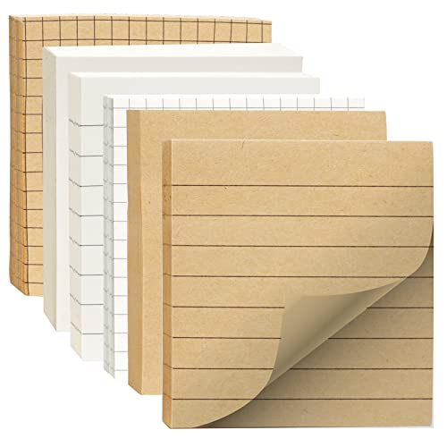 480 Blätter Klebezettel, 6 Stück 75x75mm Selbstklebende Kraftpapier-Haftnotizen, Quadratische Sticky Notes, Weiße und Rindslederfarbene Haftnotizen, Für Büros, Haushalte und Studenten von WHC