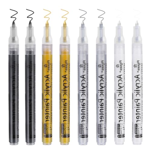 Acrylstifte Schwarz Weiß Gold Silber, 8 Stück Acrylstifte Marker Stifte 0,7mm, Acrylstifte für Steine Wasserfest, Metallic Stifte Dünn Spitze Permanent, für Holz Glas Papier Keramik Leinwand Leder von WHC
